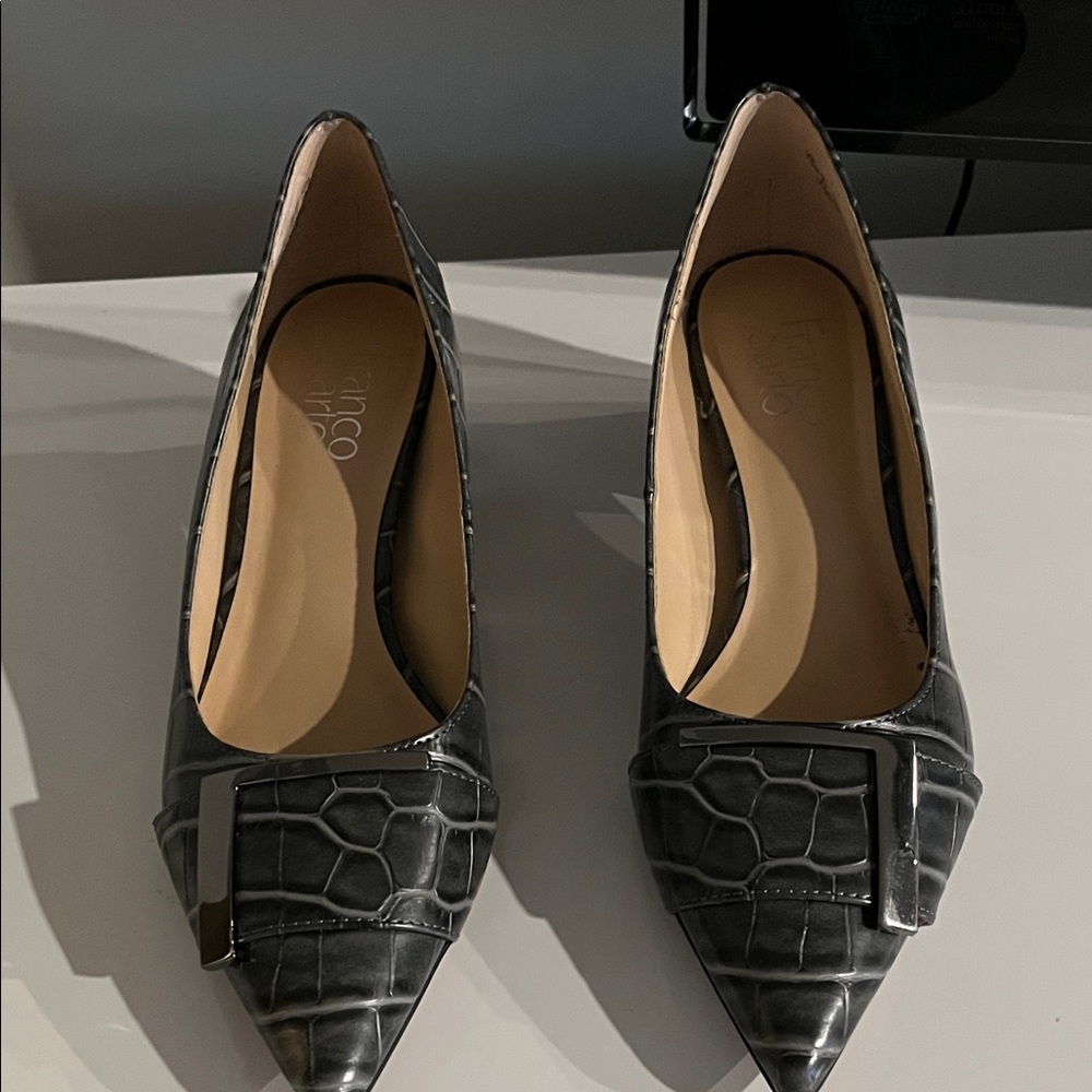 Franco Sarto GrayCroc-Embossed Chunky Heels Size 7.5
